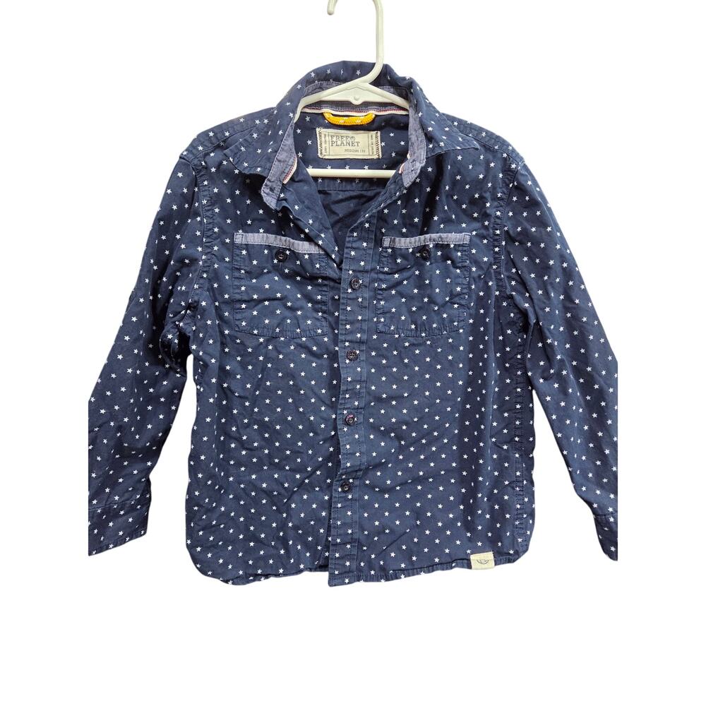 Navy Button-Up with White Stars - Free Planet - 5